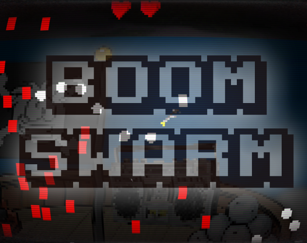 Dark pixel art title screen for Boombox Swarm